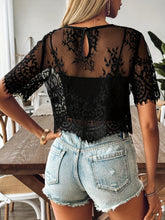 Delicate Black Short Sleeve Lace Crop Top